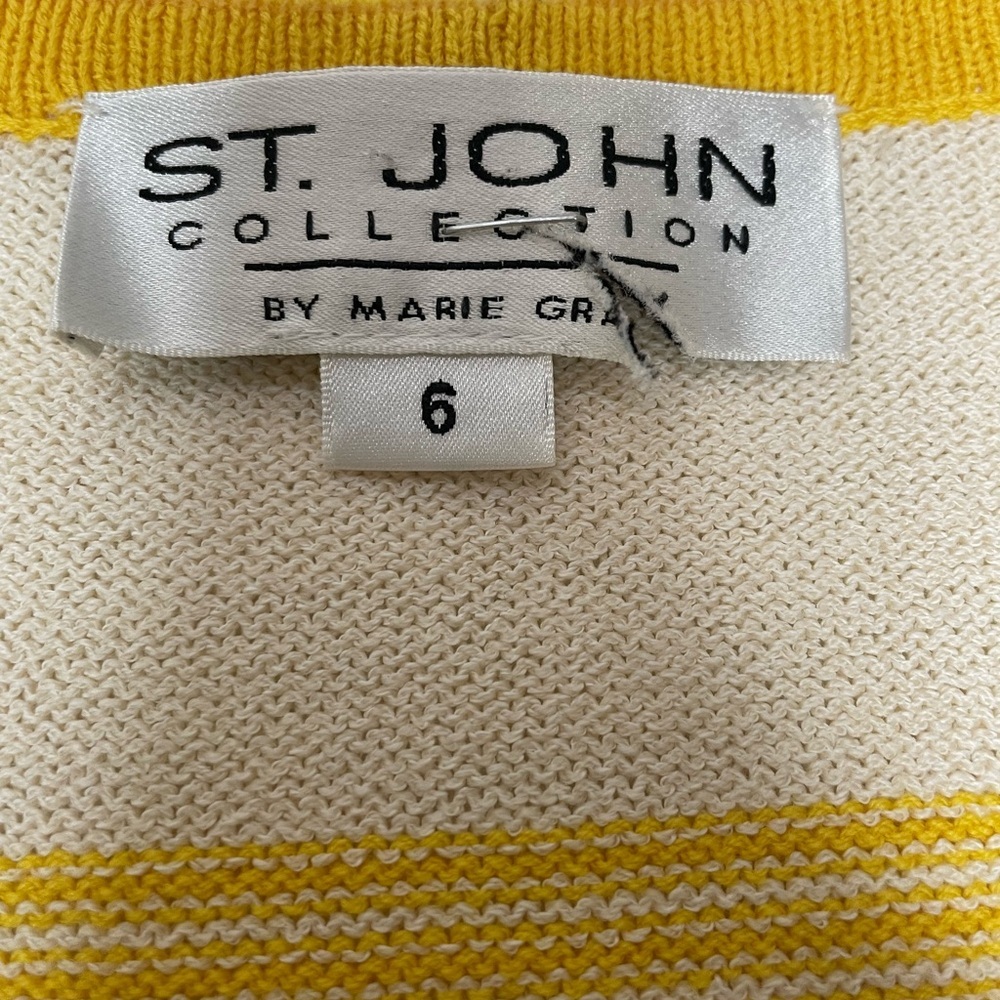 St John Santana Knit Cardigan Gold Tone Buttons Yellow Cream Stripe Size 6 - Picture 3 of 11